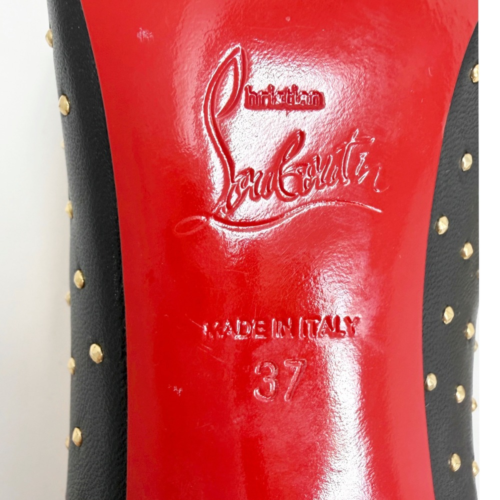 Christian Louboutin Pigalle Follies Black Leather Gold Stud Pumps 100mm 37 - Picture 7 of 9